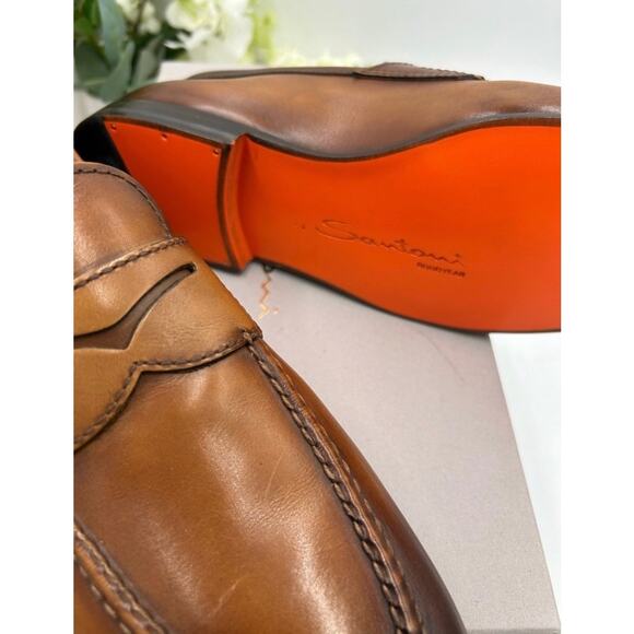 Men\'s Santoni Carlo soft furnished Leather penny loafers size 8 US made in Italy main image 5